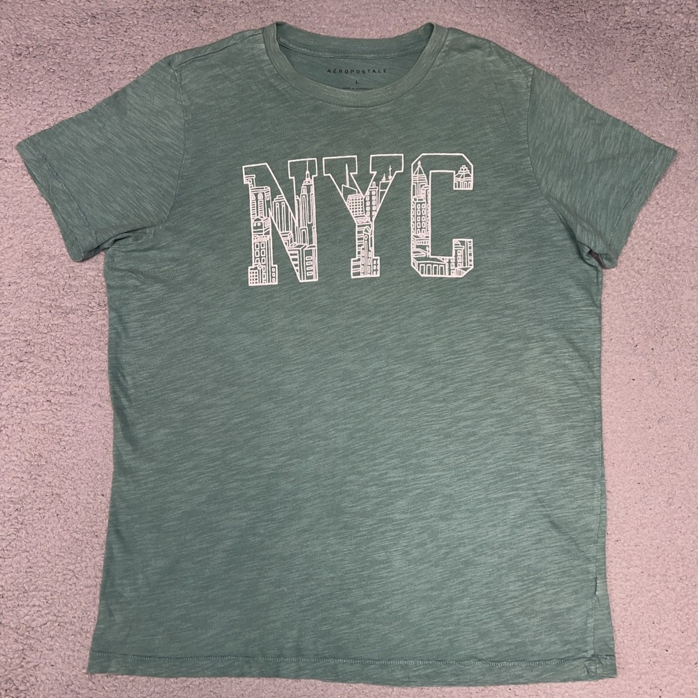 Aeropostale NYC T Shirt Men's Size L Mint Green New York City Skyline Tee